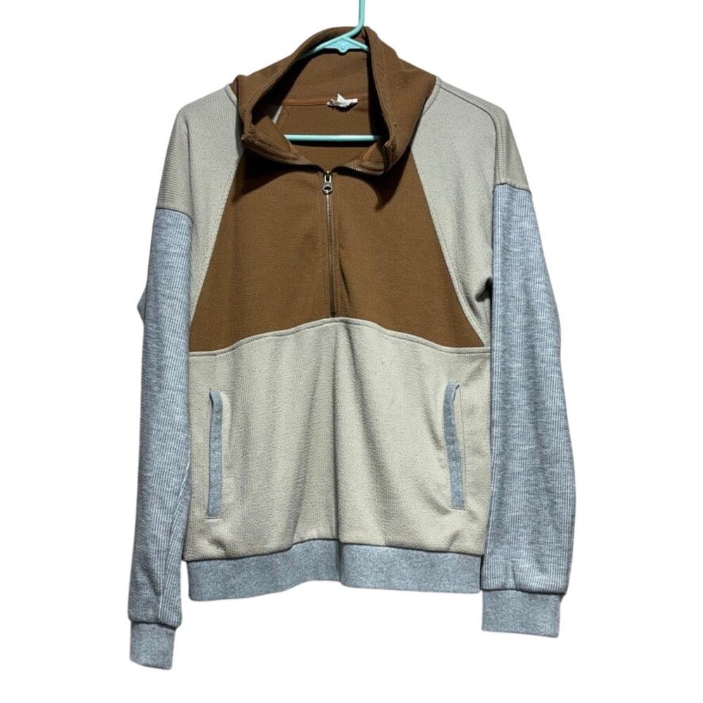 Hem & Thread Women's Colorblock Half Zip Pocket Pullover Sweatshirt Small